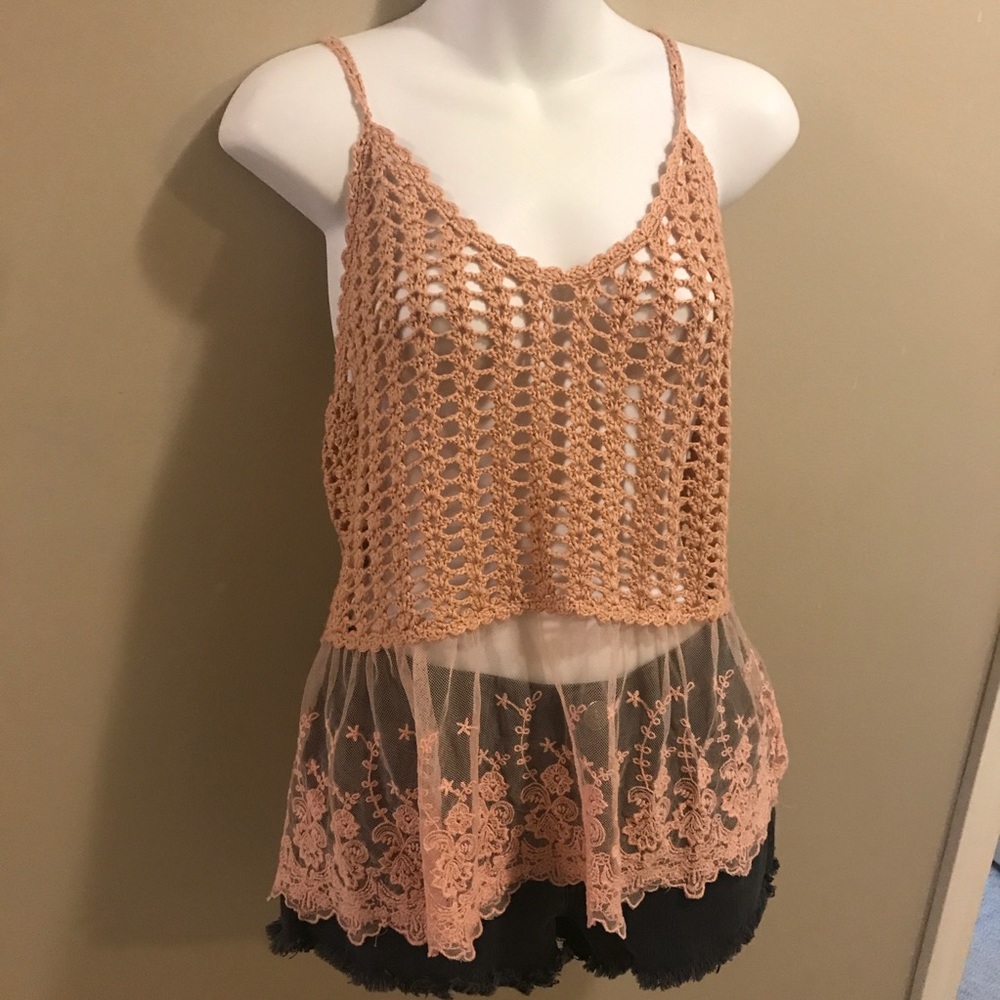 Urban Day Pink Lace Knit Tank Top S / M